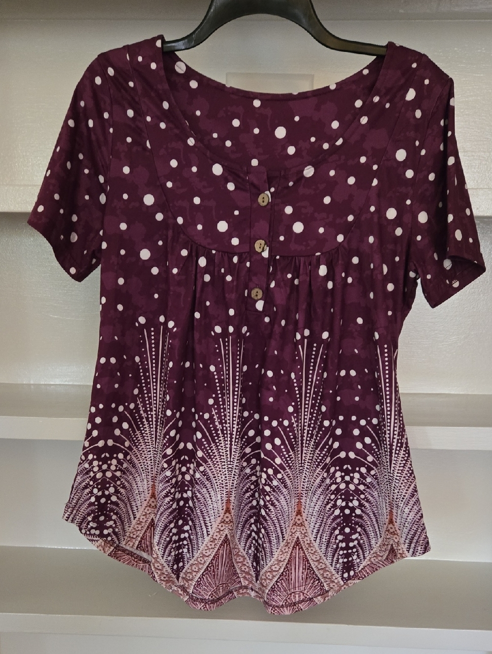 Women's Short Sleeve Polka Dot Print Top - Plum